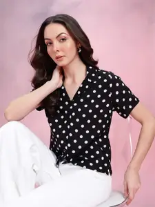 DressBerry Polka Dots Print Cuban Collar Opaque Casual Shirt