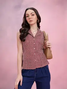 DressBerry Geometric Self-Design Cuban Collar Crochet Semi-Sheer Casual Shirt