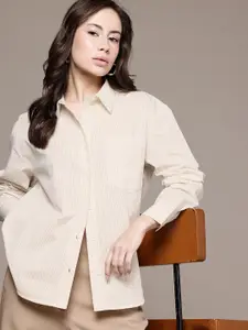 French Connection Relaxed Fit Striped Drop-Shoulder Sleeves Pure Cotton Casual Shirt