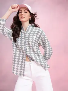 DressBerry Geometric Self-Design Drop-Sleeves Crochet Semi-Sheer Casual Shirt