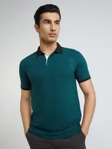 Park Avenue Men Contrast Polo Collar Brand Logo Printed Slim Fit T-shirt