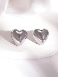 Rubans Rhodium Plated Heart Shaped Stud Earrings with Sleek Silver Tone Finish