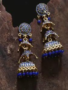 ANIKAS CREATION Gold Plated Beaded Dome Shaped Jhumkas
