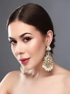 Anvik Gold Plated Kundan Studded Contemporary Drop Earrings