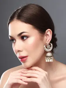 Anvik Gold Plated Kundan Studded Contemporary Jhumkas