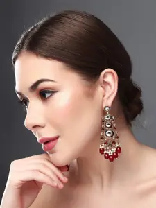 Anvik Gold Plated Kundan Studded Contemporary Drop Earrings