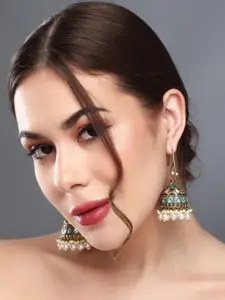 Anvik Gold Plated Kundan Studded Contemporary Meenakari Jhumkas