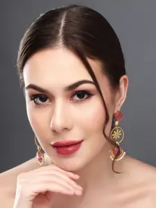 Anvik Gold-Plated Stone Studded Contemporary Drop Earrings