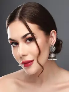 Anvik Silver Plated Beaded Contemporary Jhumkas