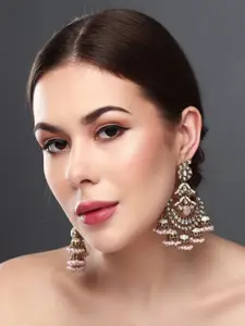 Anvik Gold Plated Kundan Studded Contemporary Drop Earrings