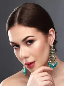 Anvik Gold Plated Kundan Studded Contemporary Drop Earrings