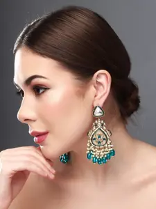 Anvik Gold Plated Kundan Studded Contemporary Drop Earrings