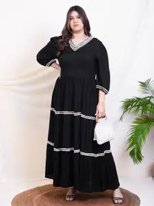 DEEBACO Women Puff Sleeve Fit & Flare Maxi Dress