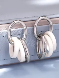 Rubans Silver Plated Drop Earrings with Dual Tone White & Silver Circular Accents