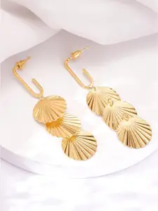Rubans 18K Gold Plated Leaf Shaped Triple Layered Fan Motif Dangle Drop Earrings