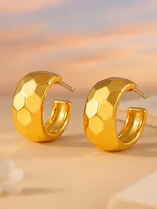 Rubans 18K Gold Plated Geometric Half Hoop Earrings with Sophisticated Polished Finish