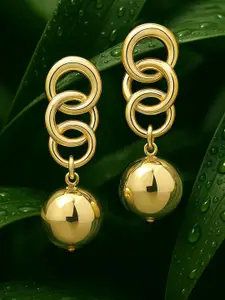 Rubans 18K Gold Plated Statement Chain Link Drop Earrings with Bold Sphere Design