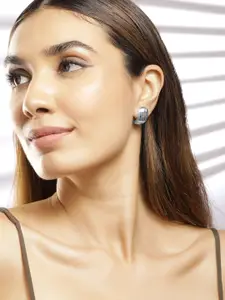 Rubans Rhodium-Plated Textured Statement Stud Earrings for a Contemporary Elegant Look