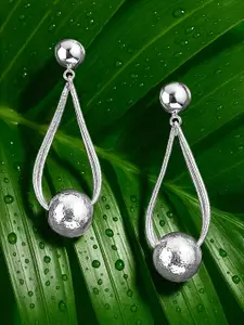 Rubans Silver-Plated Textured Ball and Multi-Strand Dangle Earrings for a Statement Look