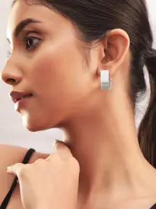 Rubans Silver-Plated Sleek Rectangular Hoop Earrings with Modern Minimalistic Design