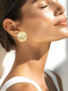 Rubans 18K Gold Plated Circular Stud Earrings with Elegant Wave Design