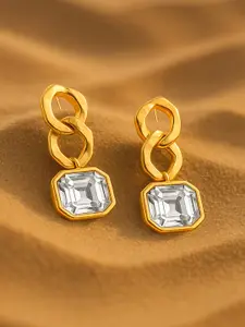 Rubans 18K Gold Plated Chain Link Earrings with AD Studded Stylish Statement Jewelry