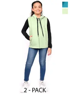 BAESD Girls Pack Of 2 Solid Hooded Fleece Front Open Sweatshirts