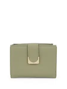 Globus Women Olive Textured Bi-Fold Wallet With Zip Coin Pocket