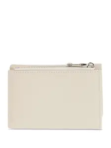 Globus Women White Textured Tri-Fold Wallet With Zip Coin Pocket