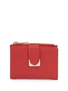 Globus Women Red Textured Bi-Fold Wallet With Zip Coin Pocket