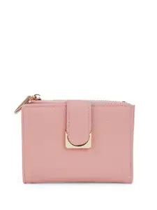 Globus Women Pink Textured Bi-Fold Wallet With Zip Coin Pocket