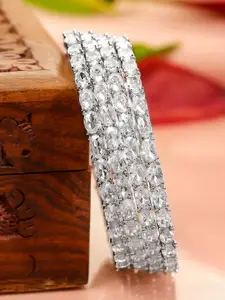 Rubans Set of 4 Rhodium-Plated Crystal & Cubic Zirconia Studded Premium Bangles