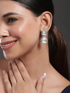 Rubans Rhodium Plated Crystal AD & Cubic Zirconia Studded Drop Earrings - Elegant Design