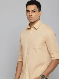 Flying Machine Pure Cotton Textured Self Design Slim Fit Opaque Casual Shirt