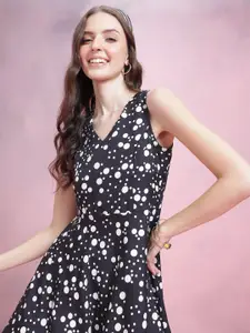 DressBerry Polka Dot Print Fit & Flare Dress