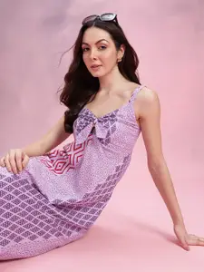 DressBerry Print Knot Detail Pure Cotton A-Line Midi Dress