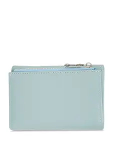 Globus Women Blue Textured Tri-Fold Wallet with Zip Coin Pocket