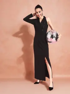 Miss Chase Women Black Solid Asymmetric Sequined Maxi Dress