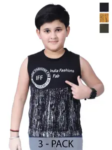 INDIA FASHION FAB Boys Pack Of 3 Typography Printed Round Neck Cotton T-shirts