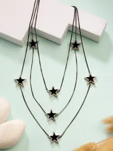NVR Rhodium-Plated Star-Shaped Layered Necklace