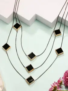 NVR Rhodium-Plated Geometric Shaped Layered Necklace