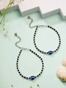 NVR Silver-Plated Evil Eye Beaded Anklet