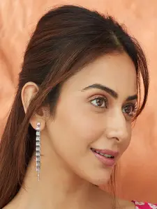 AccessHer Silver-Plated Contemporary Stone Studded Drop Earrings