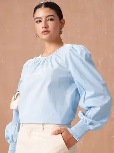 all about you Pure Cotton Puff Sleeves Gathered Top