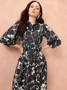 all about you Floral Print Puff Sleeve Shirt Style Formal Dress
