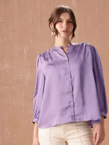 all about you Band Collar Gathers Semiformal Shirt