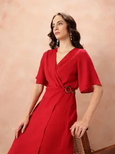 all about you V-Neck Pleated Wrap Dress