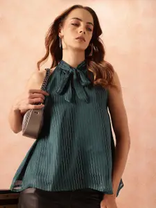 all about you Vertically Striped Knot Detail Halter Neck A-Line Top