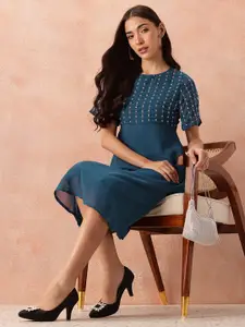 all about you Sequined Flared Sleeves Fit & Flare Dress