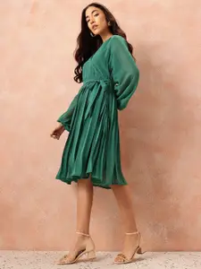 all about you Box Pleats Wrap Dress with Belt